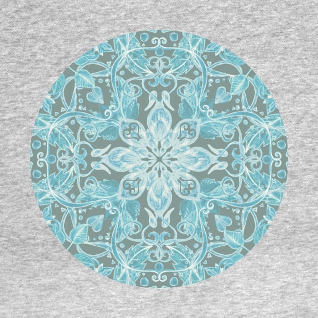 Soft Teal Blue & Grey hand drawn floral pattern by micklyn